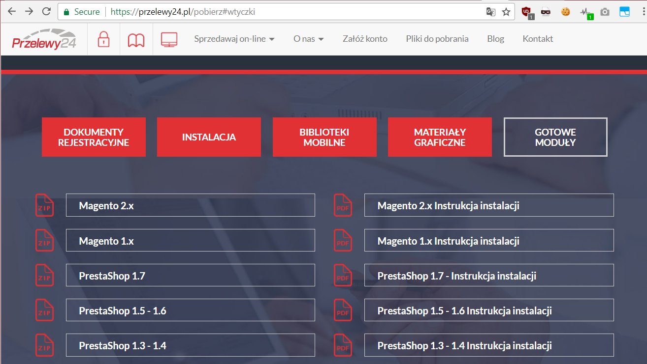 List of modules offered by Przelewy24